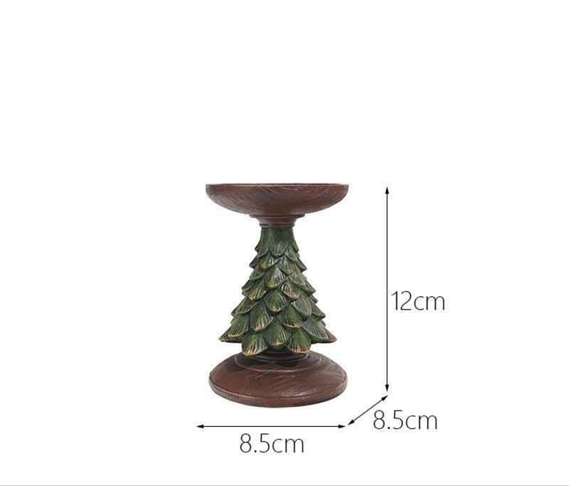 Resin Wooden Christmas Tree Candle Holder Base Figurine Christmas Decorations Candlestick Craft Home Living Room Decor - Hickstreetcorp