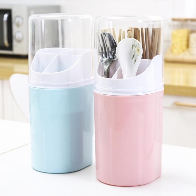 Plastic Utensils Cutlery Holder Drainer Spoon Fork Chopsticks Storage Rack with Lid Kitchen Tableware Accessories Tool Organizer - Hickstreetcorp