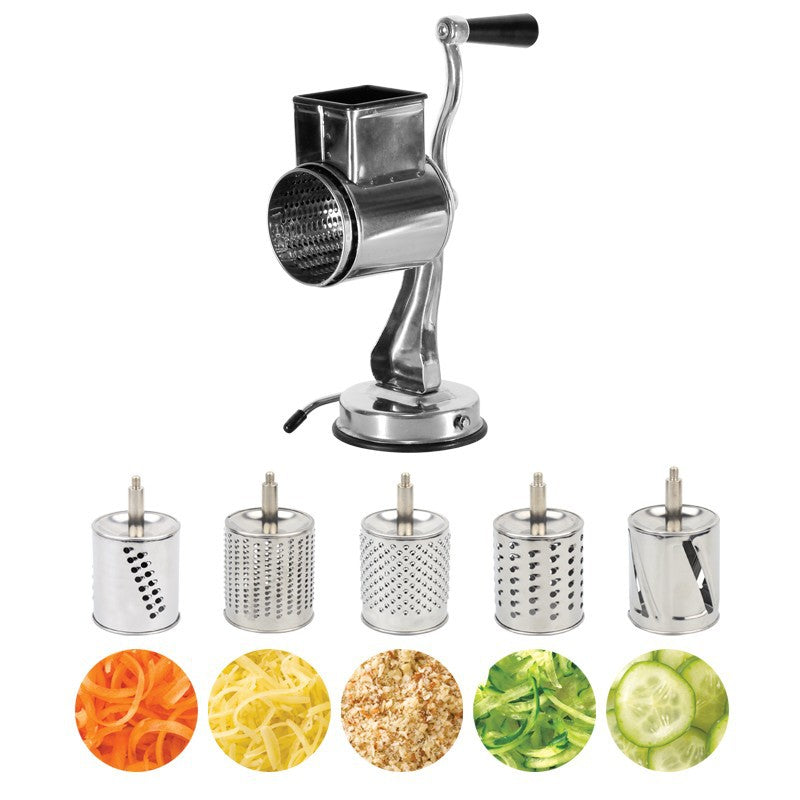 Multifunctional Stainless Steel Rotary Cheese Grater, Kitchen Vegetable Grinder, Salad Slicer - Hickstreetcorp