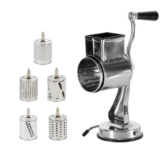 Multifunctional Stainless Steel Rotary Cheese Grater, Kitchen Vegetable Grinder, Salad Slicer - Hickstreetcorp