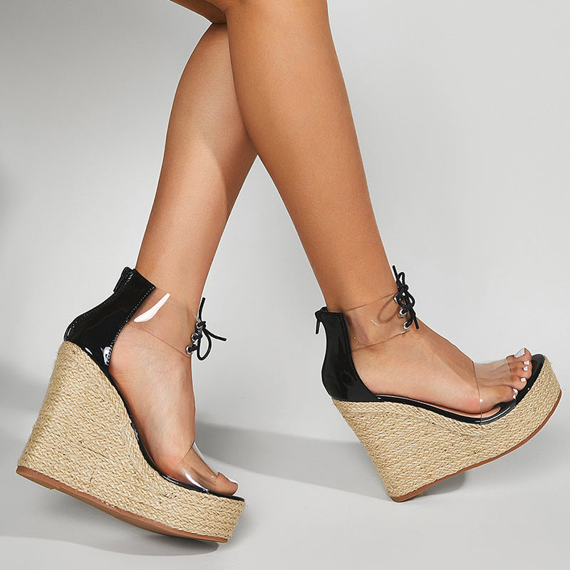 Women Wear Hemp Rope Wedges Sandals - Hickstreetcorp