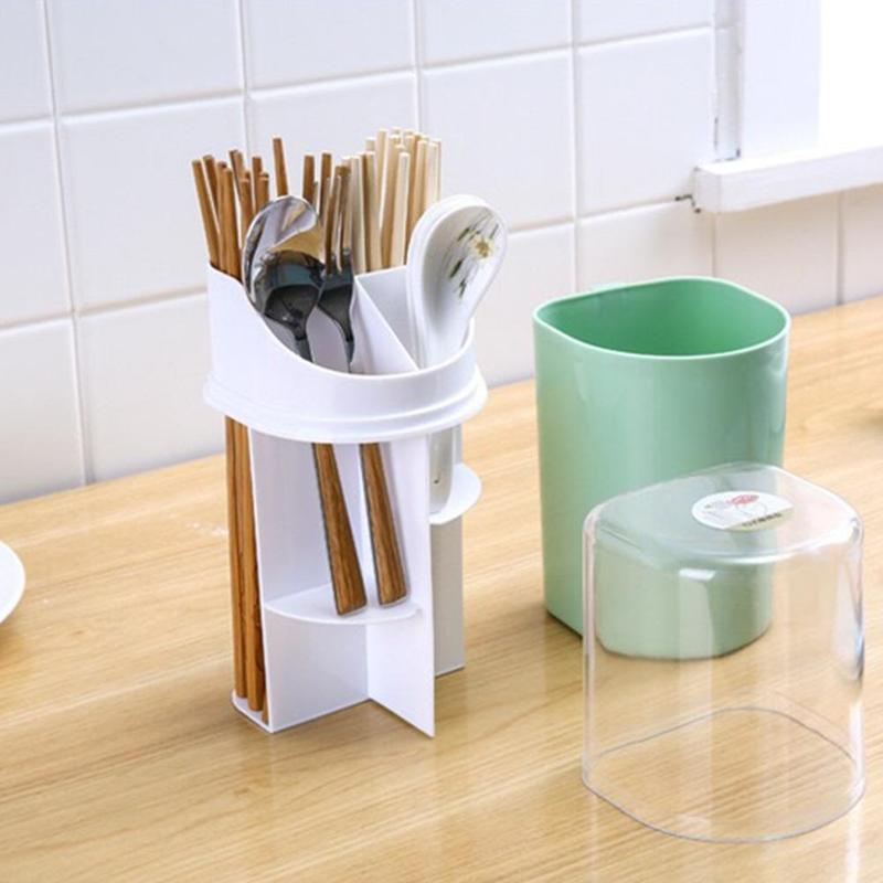 Plastic Utensils Cutlery Holder Drainer Spoon Fork Chopsticks Storage Rack with Lid Kitchen Tableware Accessories Tool Organizer - Hickstreetcorp