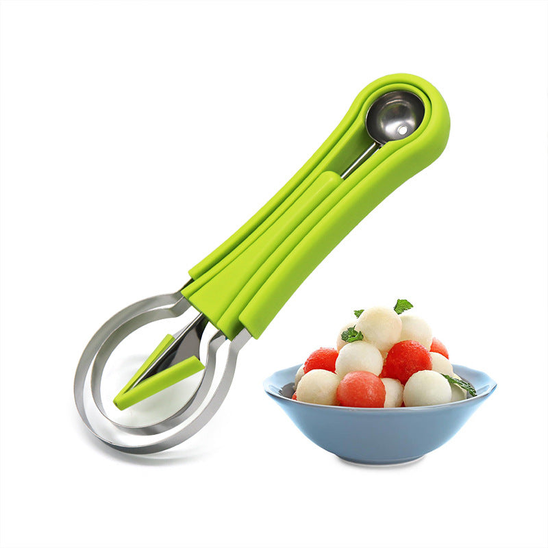 Three-in-one Stainless Steel Multi-purpose Fruit Ball Excavator Spoon Portable Digging Kitchen Tool Summer Party - Hickstreetcorp