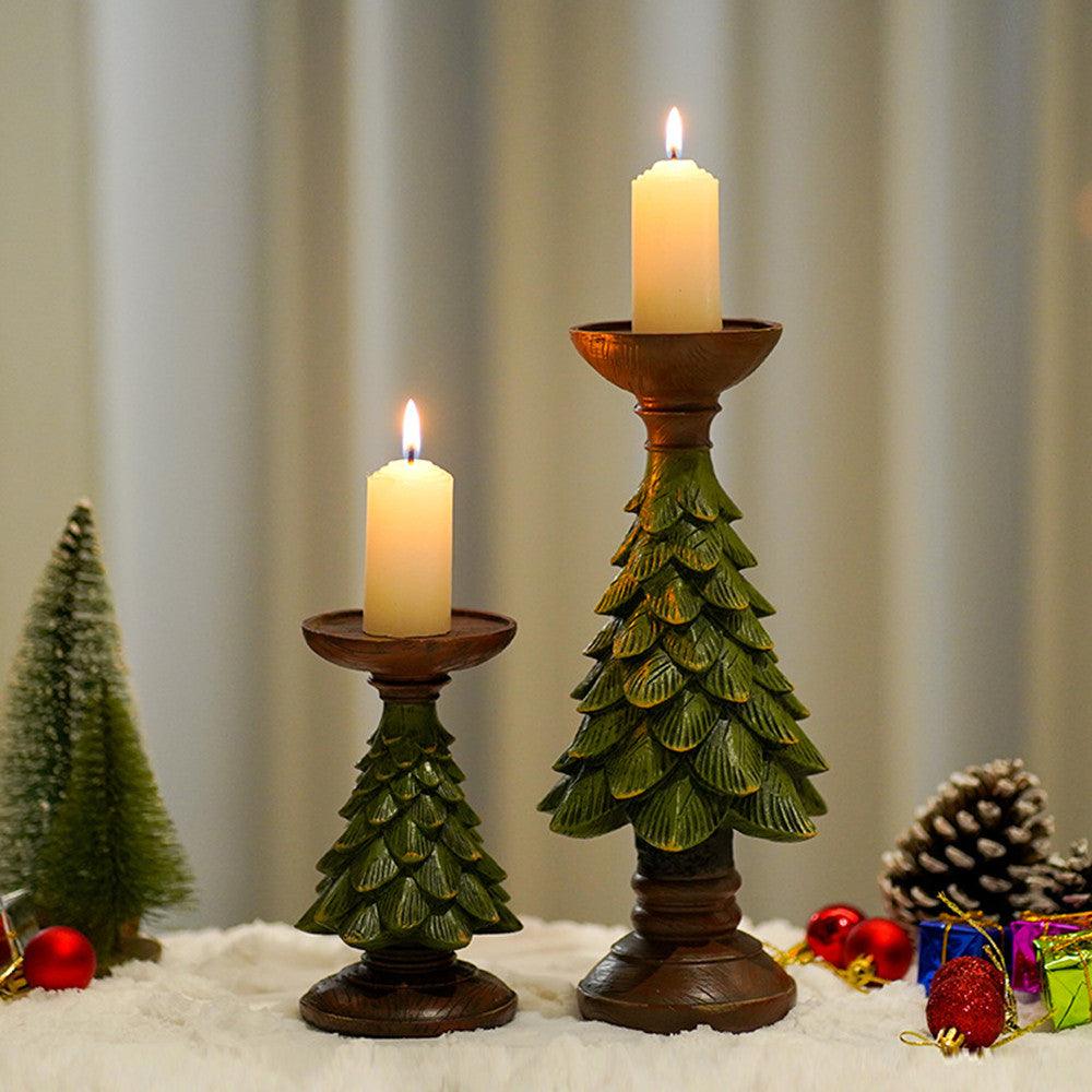 Resin Wooden Christmas Tree Candle Holder Base Figurine Christmas Decorations Candlestick Craft Home Living Room Decor - Hickstreetcorp