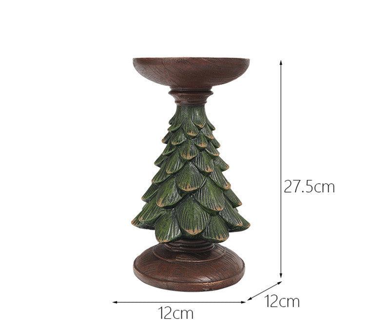 Resin Wooden Christmas Tree Candle Holder Base Figurine Christmas Decorations Candlestick Craft Home Living Room Decor - Hickstreetcorp