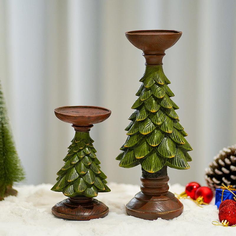 Resin Wooden Christmas Tree Candle Holder Base Figurine Christmas Decorations Candlestick Craft Home Living Room Decor - Hickstreetcorp