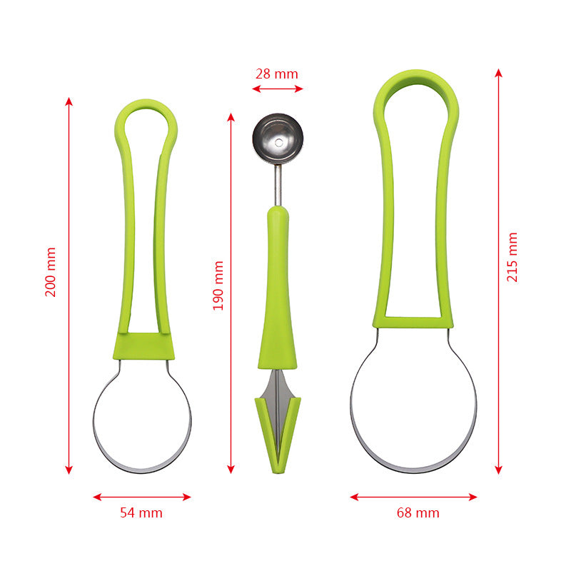 Three-in-one Stainless Steel Multi-purpose Fruit Ball Excavator Spoon Portable Digging Kitchen Tool Summer Party - Hickstreetcorp