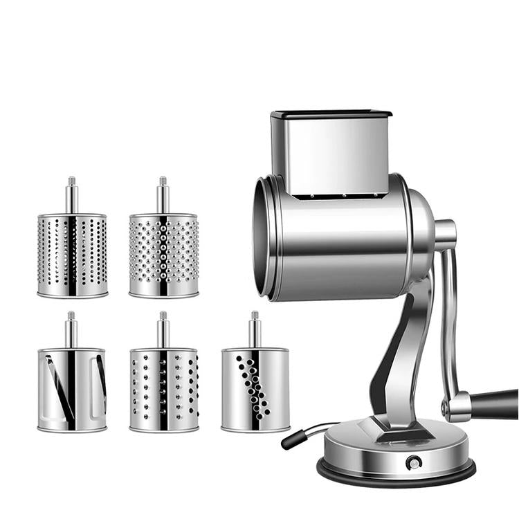 Multifunctional Stainless Steel Rotary Cheese Grater, Kitchen Vegetable Grinder, Salad Slicer - Hickstreetcorp