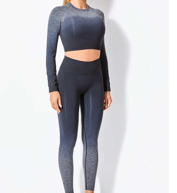 Yoga Wear Long Sleeve Suit Women Seamless Gradient Fitness Wear - Hickstreetcorp