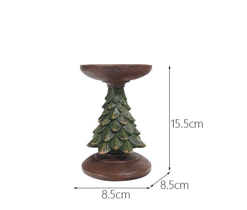 Resin Wooden Christmas Tree Candle Holder Base Figurine Christmas Decorations Candlestick Craft Home Living Room Decor - Hickstreetcorp