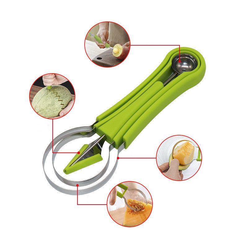 Three-in-one Stainless Steel Multi-purpose Fruit Ball Excavator Spoon Portable Digging Kitchen Tool Summer Party - Hickstreetcorp