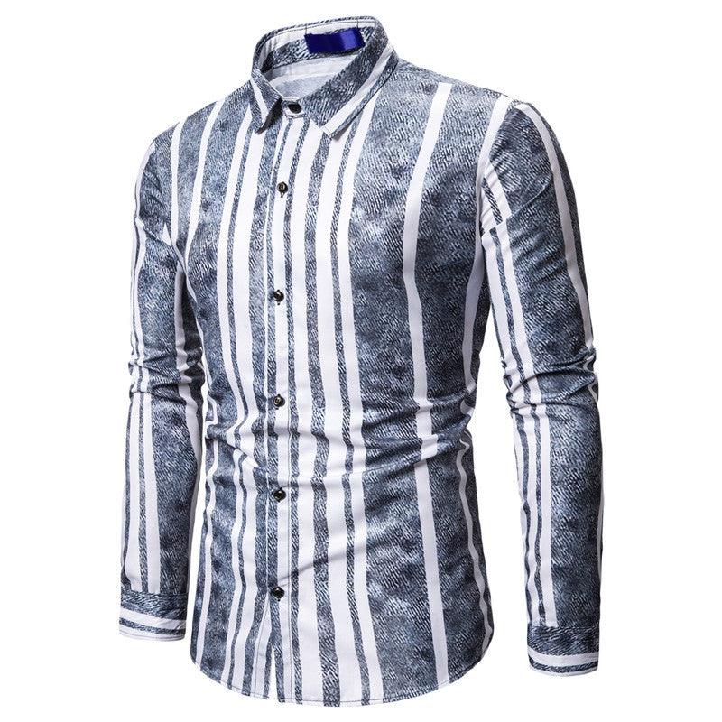 Men's Gradient Stripes Printed Long Sleeve Shirt Christmas Apparel - Hickstreetcorp