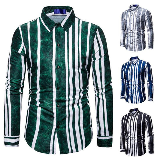 Men's Gradient Stripes Printed Long Sleeve Shirt Christmas Apparel - Hickstreetcorp