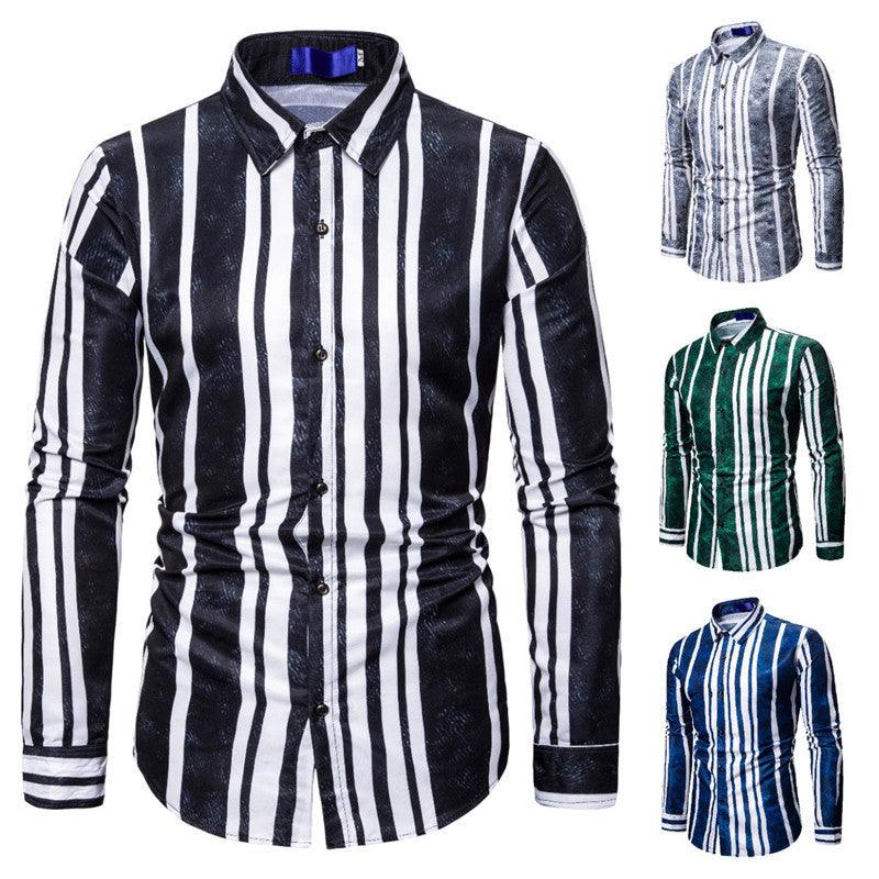 Men's Gradient Stripes Printed Long Sleeve Shirt Christmas Apparel - Hickstreetcorp