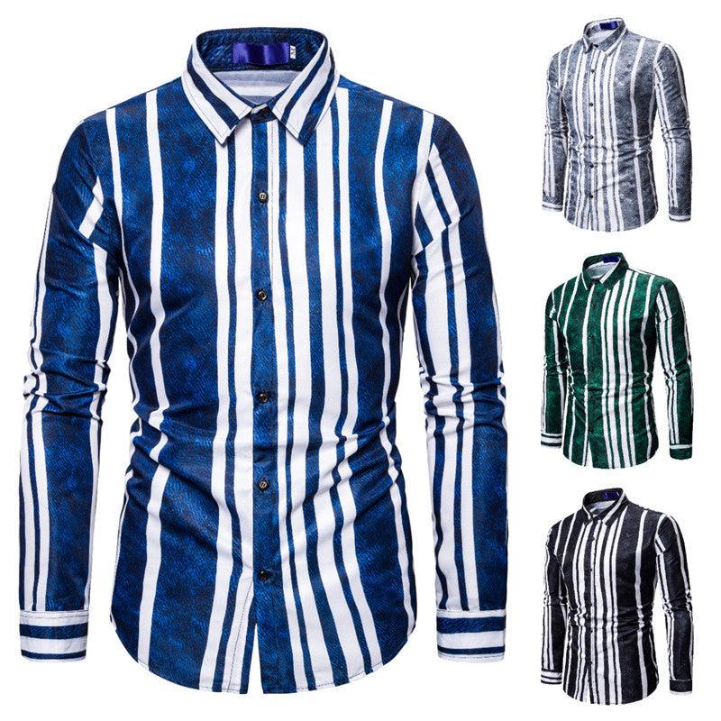 Men's Gradient Stripes Printed Long Sleeve Shirt Christmas Apparel - Hickstreetcorp