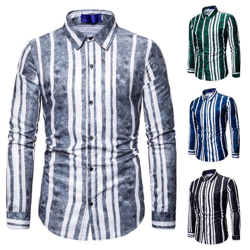 Men's Gradient Stripes Printed Long Sleeve Shirt Christmas Apparel - Hickstreetcorp